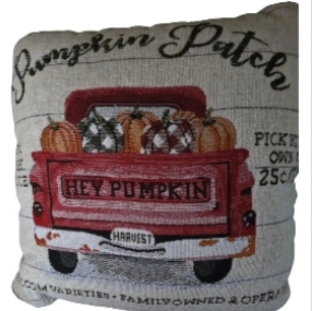 Harvest Season! Pumpkin Patch Pillow-Pumpkin Filled Red Truck-Farm Fresh Produce